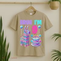 9th Birthday Party Llama Pinata Girl Bruh Im 9 T-Shirt thumb 2