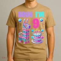 9th Birthday Party Llama Pinata Girl Bruh Im 9 T-Shirt thumb 3