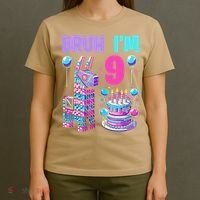 9th Birthday Party Llama Pinata Girl Bruh Im 9 T-Shirt thumb 4