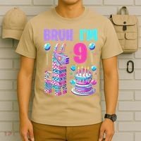 9th Birthday Party Llama Pinata Girl Bruh Im 9 T-Shirt thumb 6