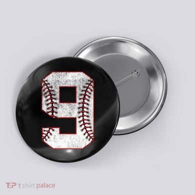 9th Birthday party Nine 9 Year Old Baseball Bday Button