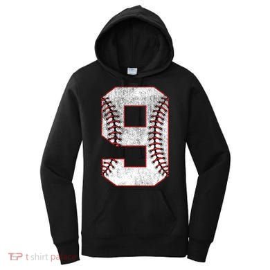 9th Birthday party Nine 9 Year Old Baseball Bday Women's Hoodie