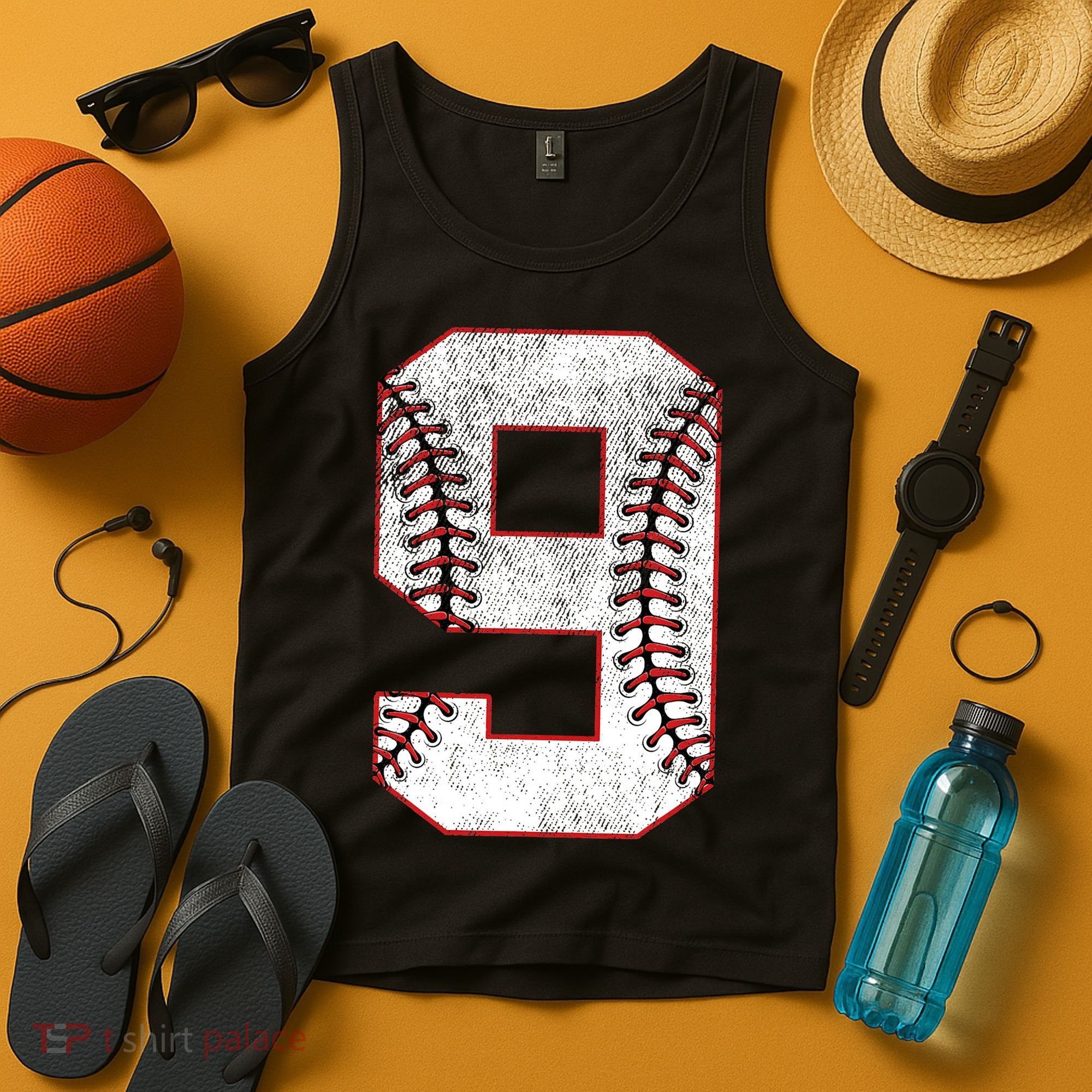 9th Birthday party Nine 9 Year Old Baseball Bday Tank Top