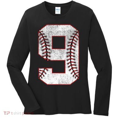 9th Birthday party Nine 9 Year Old Baseball Bday Women's Long Sleeve Shirt