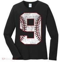 9th Birthday party Nine 9 Year Old Baseball Bday Women's Long Sleeve Shirt thumb 0