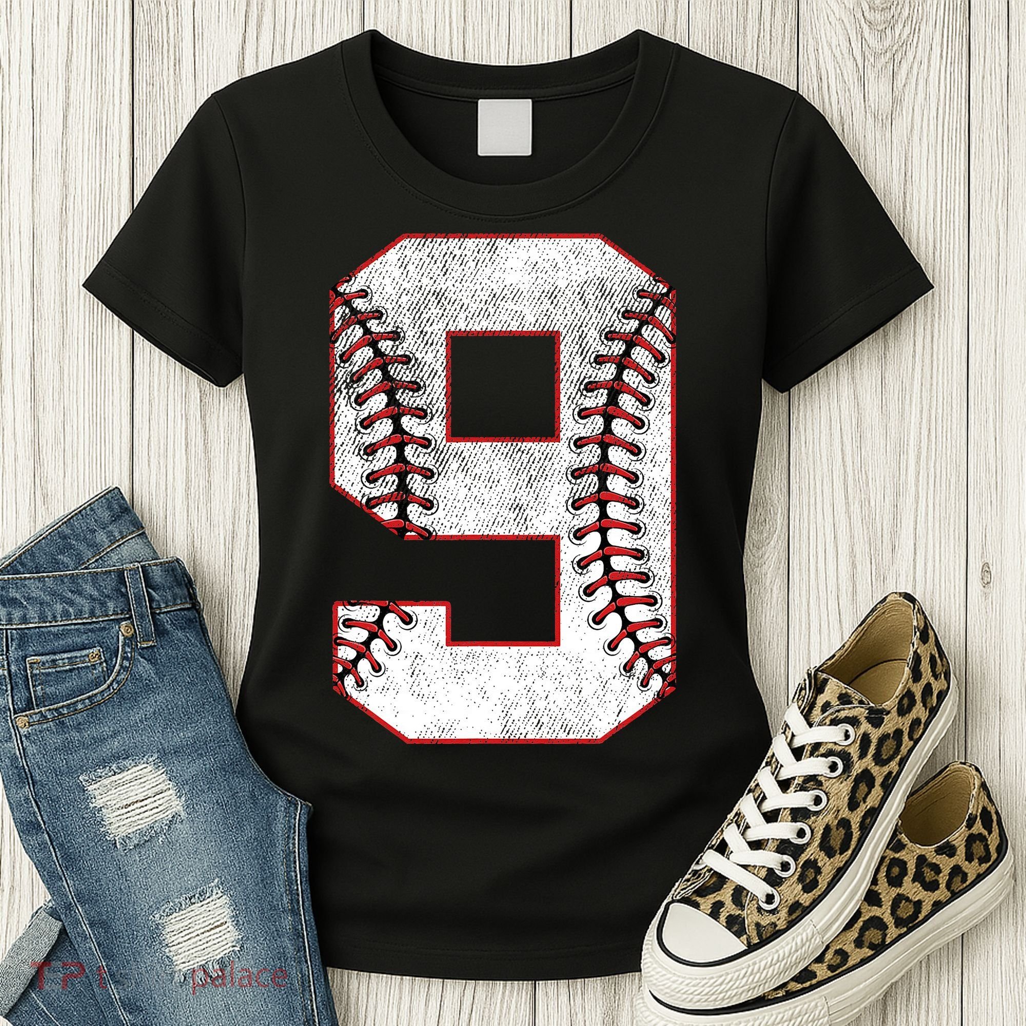 9th Birthday party Nine 9 Year Old Baseball Bday Women's T-Shirt