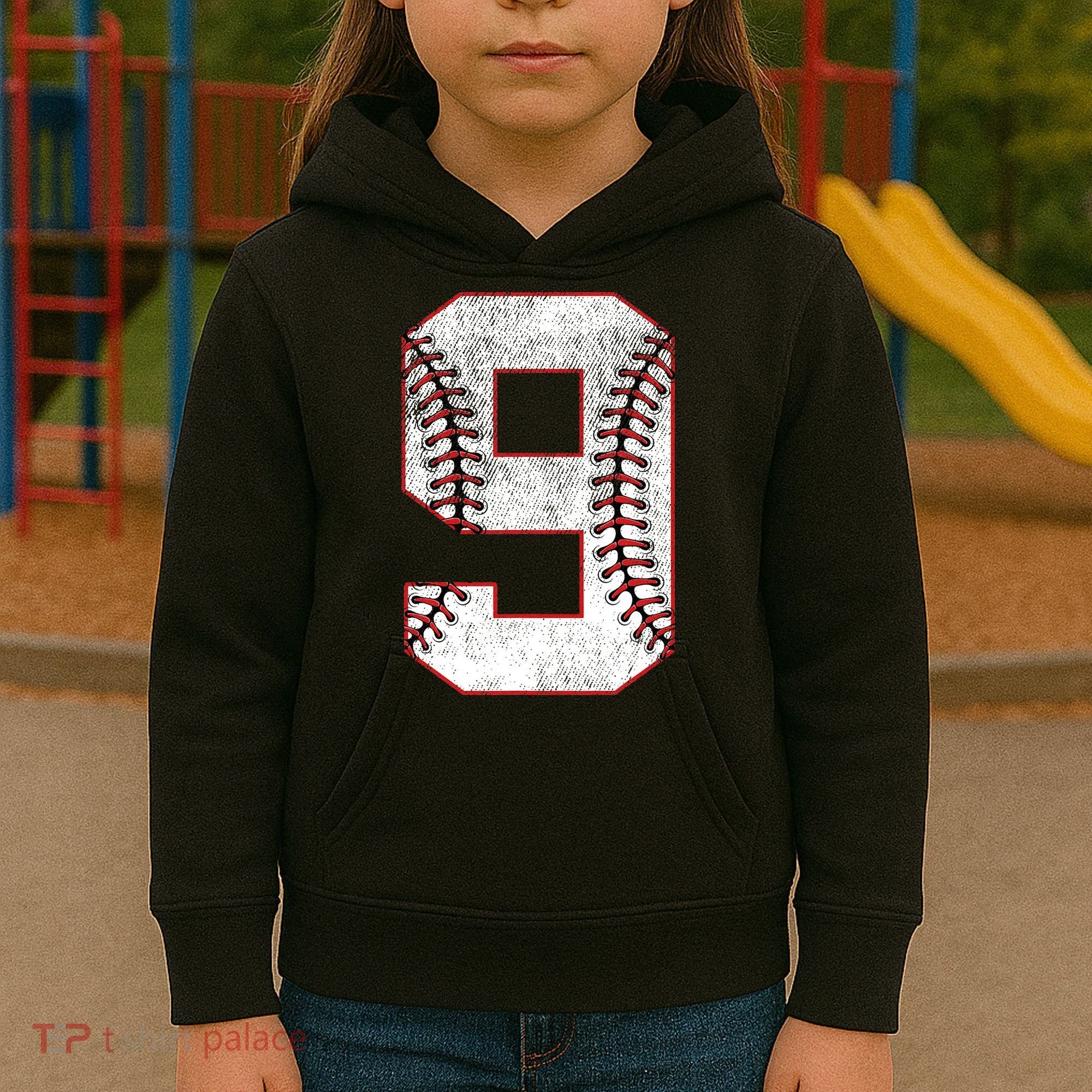 9th Birthday party Nine 9 Year Old Baseball Bday Kids Hoodie