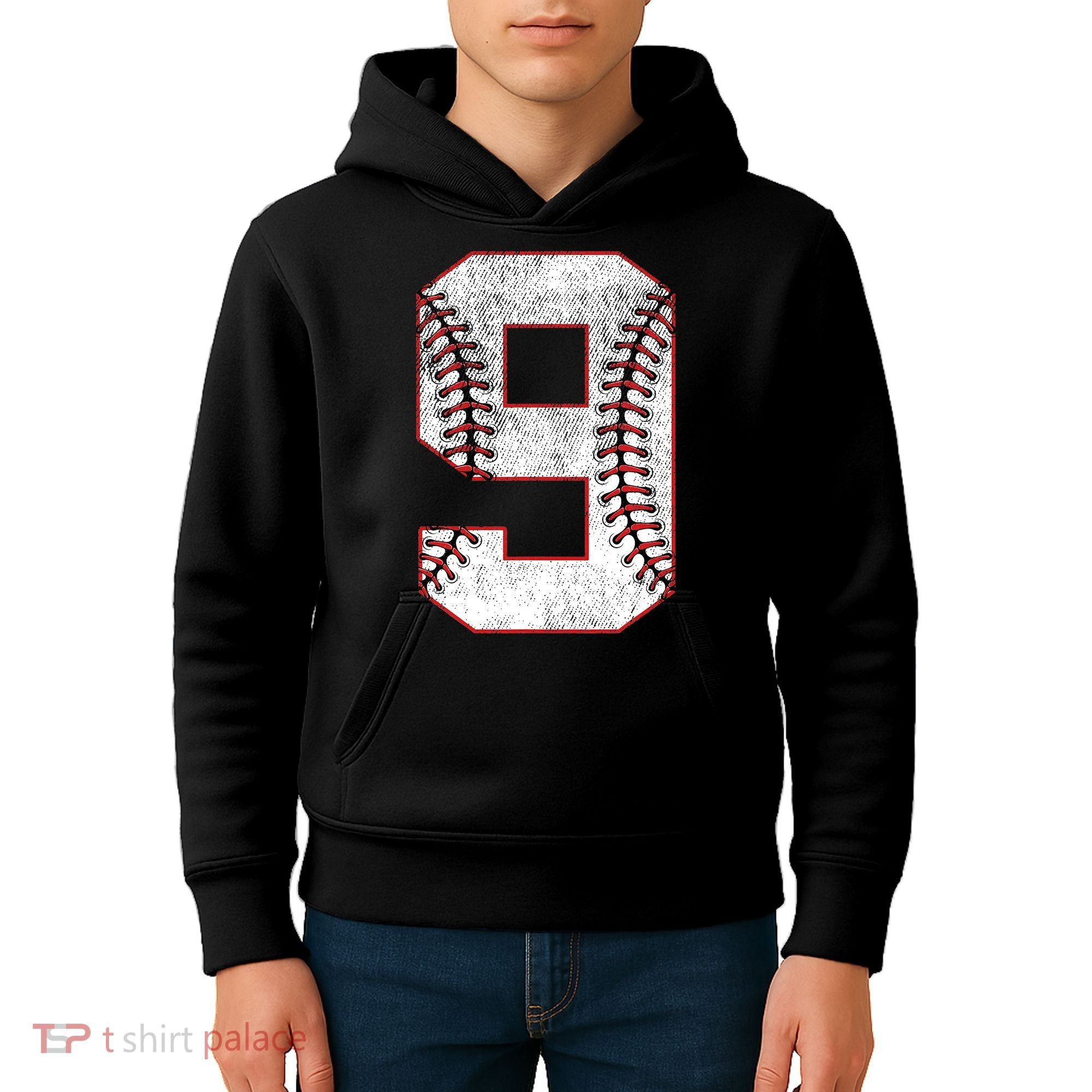 9th Birthday party Nine 9 Year Old Baseball Bday Kids Hoodie