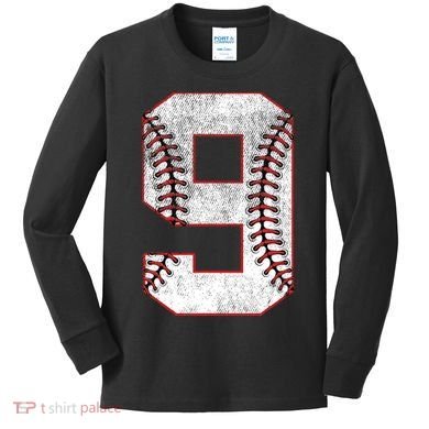 9th Birthday party Nine 9 Year Old Baseball Bday Kids Long Sleeve Shirt