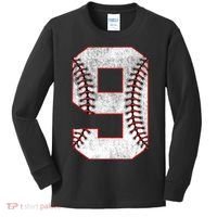 9th Birthday party Nine 9 Year Old Baseball Bday Kids Long Sleeve Shirt thumb 0