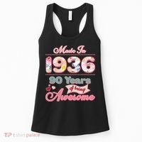 90th Birthday Pink Floral Made In 1936 Years Of Being Awesome Women's Tank Top thumb 0