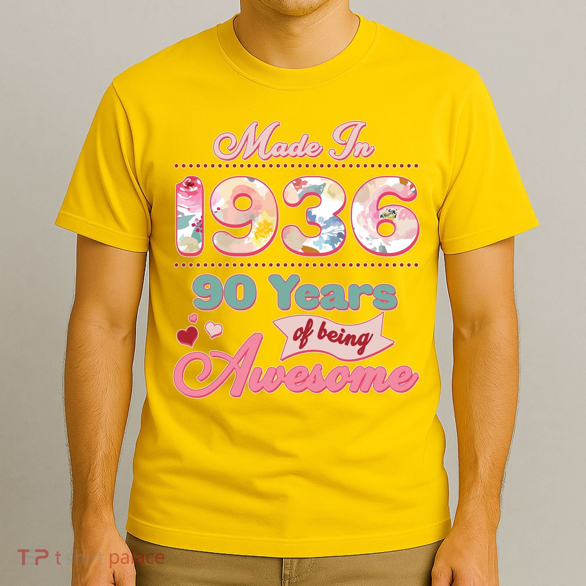 90th Birthday Pink Floral Made In 1936 Years Of Being Awesome T-Shirt