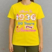 90th Birthday Pink Floral Made In 1936 Years Of Being Awesome T-Shirt thumb 4
