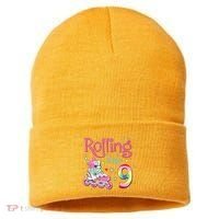 9th Bday Rolling Into 9 Birthday Roller Skate Party Sustainable Knit Beanie thumb 0