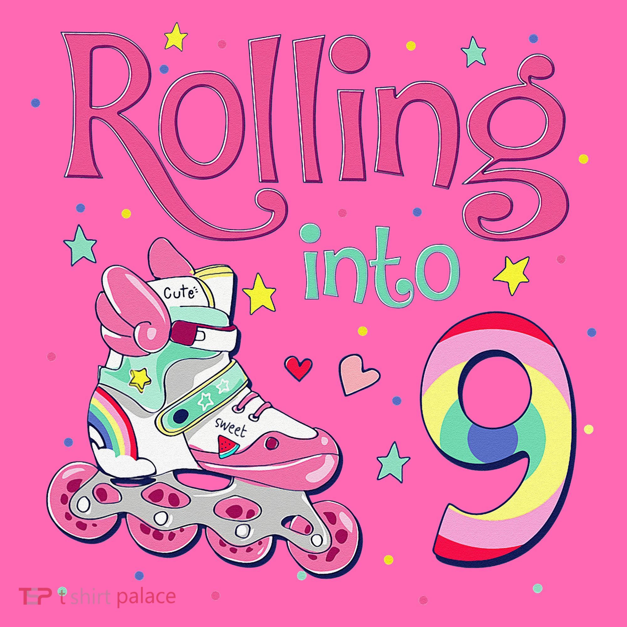9th Bday Rolling Into 9 Birthday Roller Skate Party Stripe Pom Pom Beanie