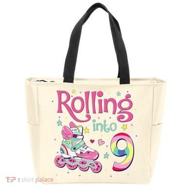 9th Bday Rolling Into 9 Birthday Roller Skate Party Tote Bag