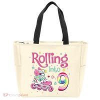 9th Bday Rolling Into 9 Birthday Roller Skate Party Tote Bag thumb 0