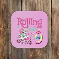 9th Bday Rolling Into 9 Birthday Roller Skate Party Coaster thumb 0