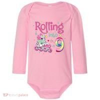 9th Bday Rolling Into 9 Birthday Roller Skate Party Baby Long Sleeve Bodysuit thumb 0