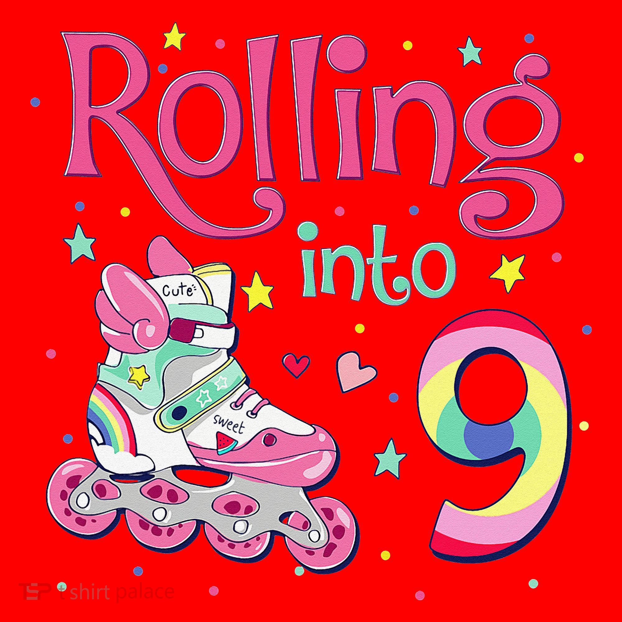 9th Bday Rolling Into 9 Birthday Roller Skate Party Santa Hat