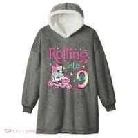 9th Bday Rolling Into 9 Birthday Roller Skate Party Hooded Wearable Blanket thumb 0