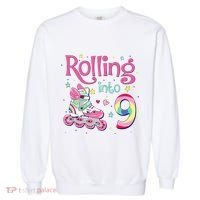 9th Bday Rolling Into 9 Birthday Roller Skate Party Garment-Dyed Sweatshirt thumb 0