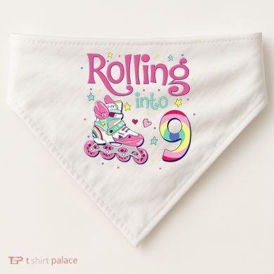 9th Bday Rolling Into 9 Birthday Roller Skate Party USA-Made Doggie Bandana
