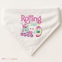 9th Bday Rolling Into 9 Birthday Roller Skate Party USA-Made Doggie Bandana thumb 0