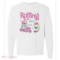 9th Bday Rolling Into 9 Birthday Roller Skate Party Comfort Colors Heavyweight Long Sleeve T-Shirt thumb 0