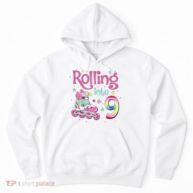 9th Bday Rolling Into 9 Birthday Roller Skate Party Hoodie