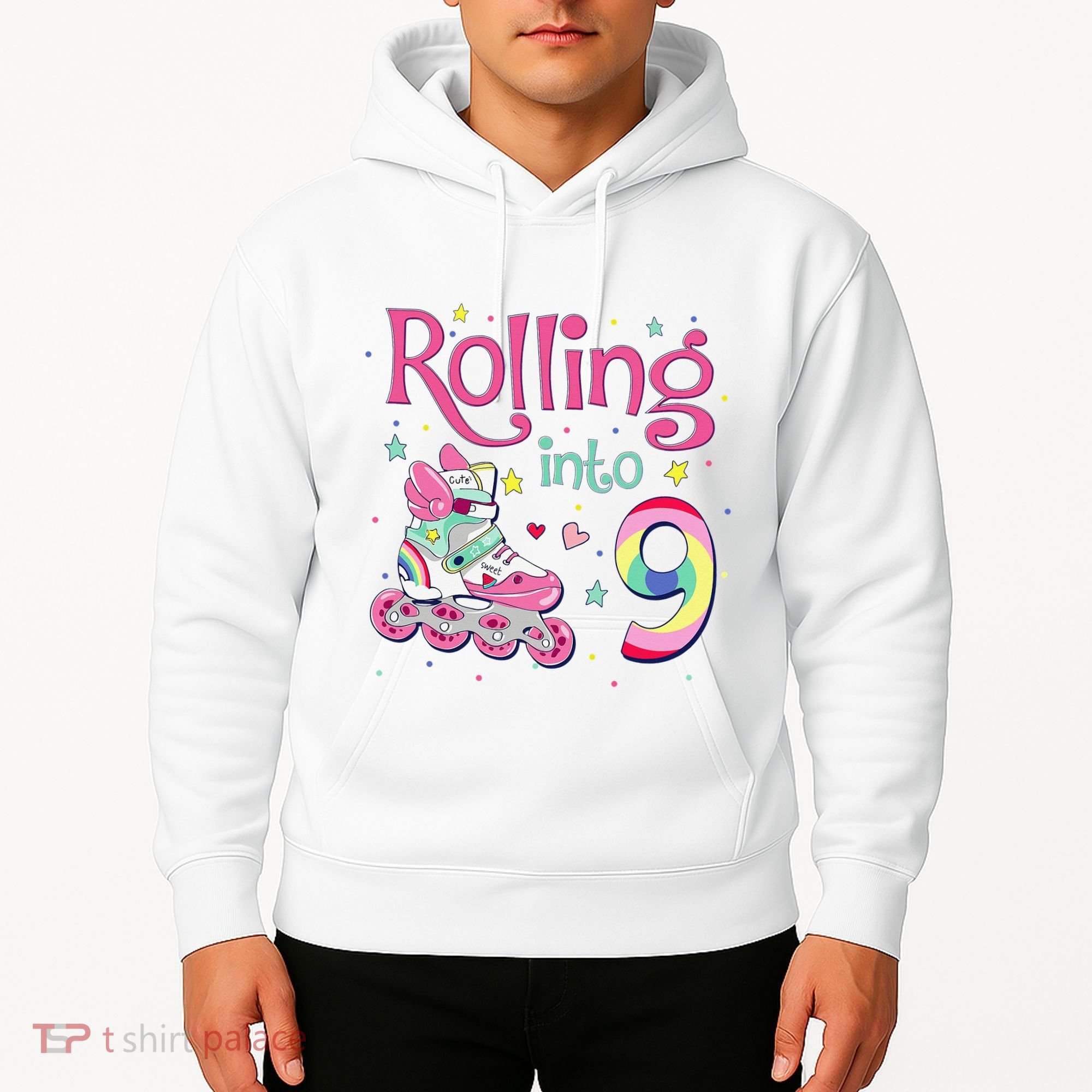 9th Bday Rolling Into 9 Birthday Roller Skate Party Hoodie