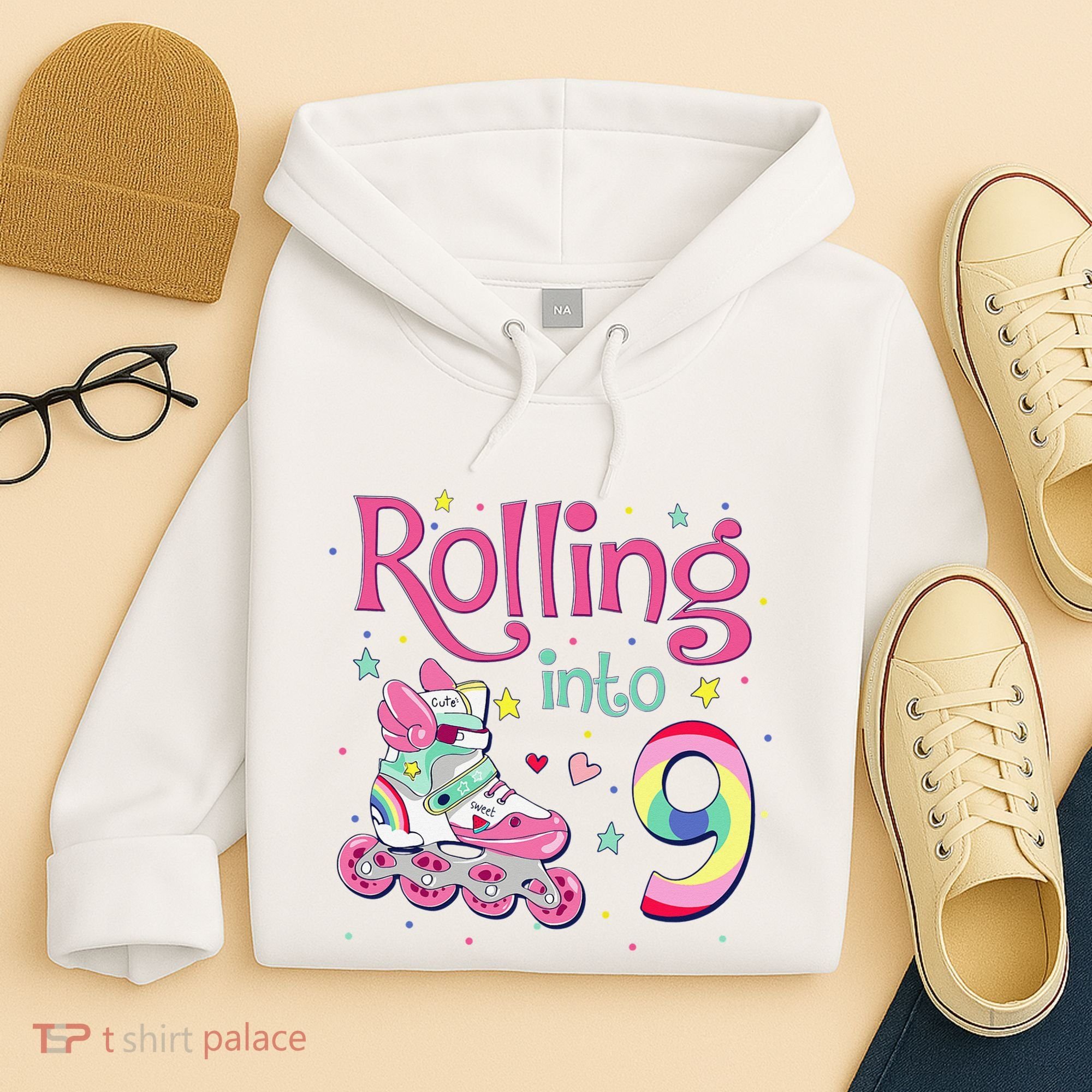 9th Bday Rolling Into 9 Birthday Roller Skate Party Hoodie