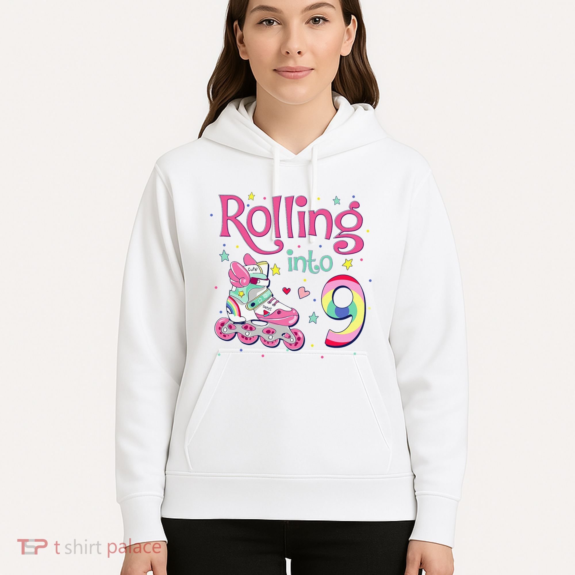 9th Bday Rolling Into 9 Birthday Roller Skate Party Hoodie