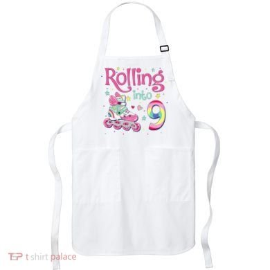 9th Bday Rolling Into 9 Birthday Roller Skate Party Apron