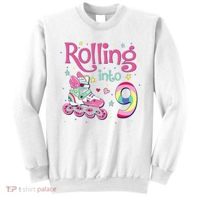 9th Bday Rolling Into 9 Birthday Roller Skate Party Sweatshirt