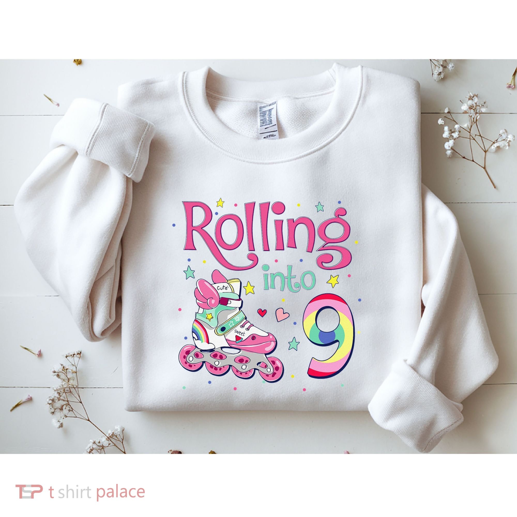 9th Bday Rolling Into 9 Birthday Roller Skate Party Sweatshirt