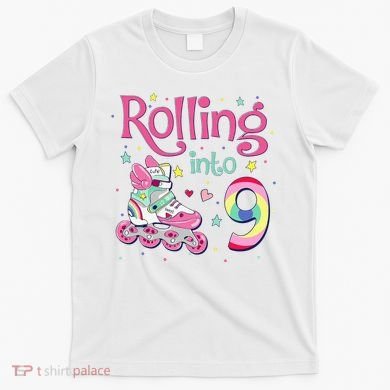 9th Bday Rolling Into 9 Birthday Roller Skate Party T-Shirt