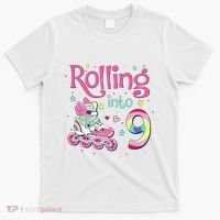 9th Bday Rolling Into 9 Birthday Roller Skate Party T-Shirt thumb 0