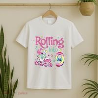 9th Bday Rolling Into 9 Birthday Roller Skate Party T-Shirt thumb 2