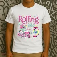 9th Bday Rolling Into 9 Birthday Roller Skate Party T-Shirt thumb 3