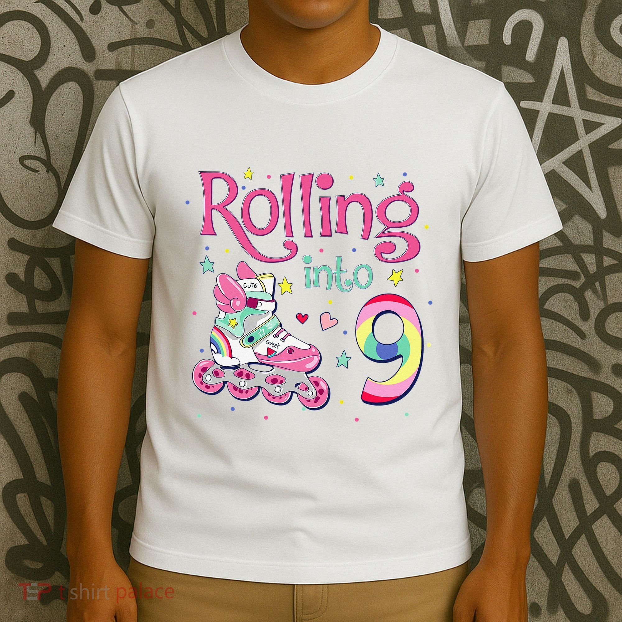 9th Bday Rolling Into 9 Birthday Roller Skate Party T-Shirt