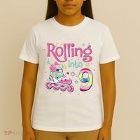 9th Bday Rolling Into 9 Birthday Roller Skate Party T-Shirt thumb 4
