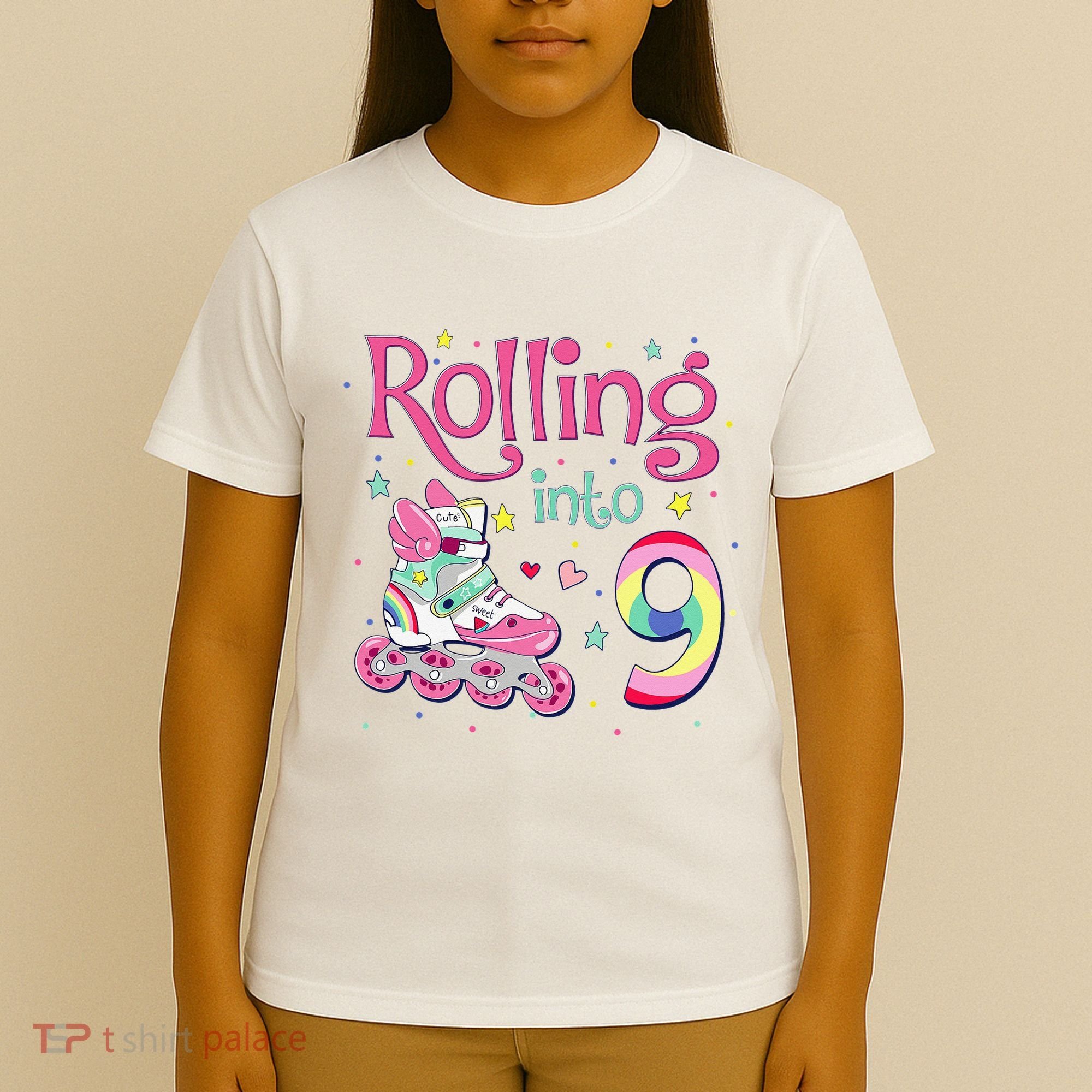 9th Bday Rolling Into 9 Birthday Roller Skate Party T-Shirt