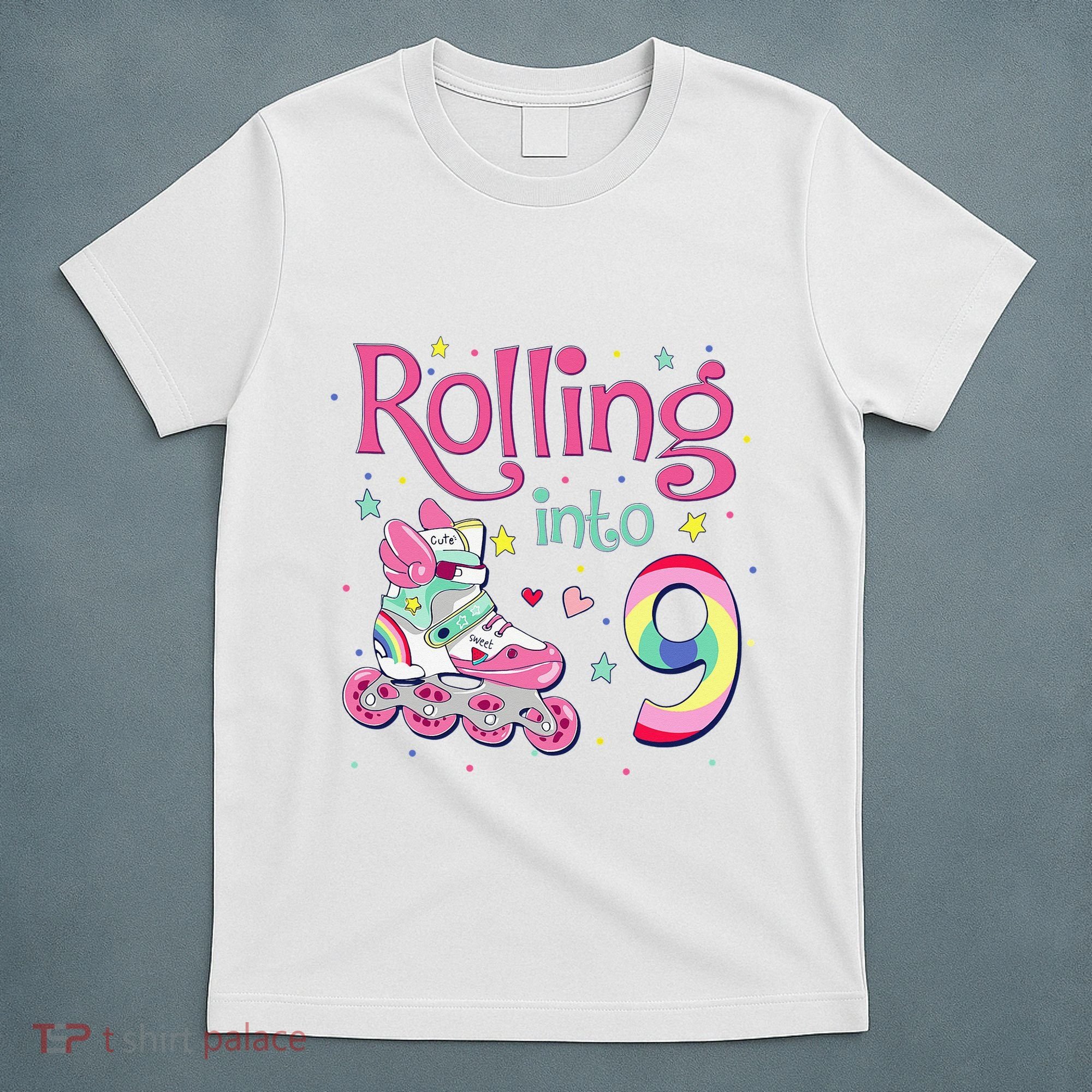 9th Bday Rolling Into 9 Birthday Roller Skate Party T-Shirt