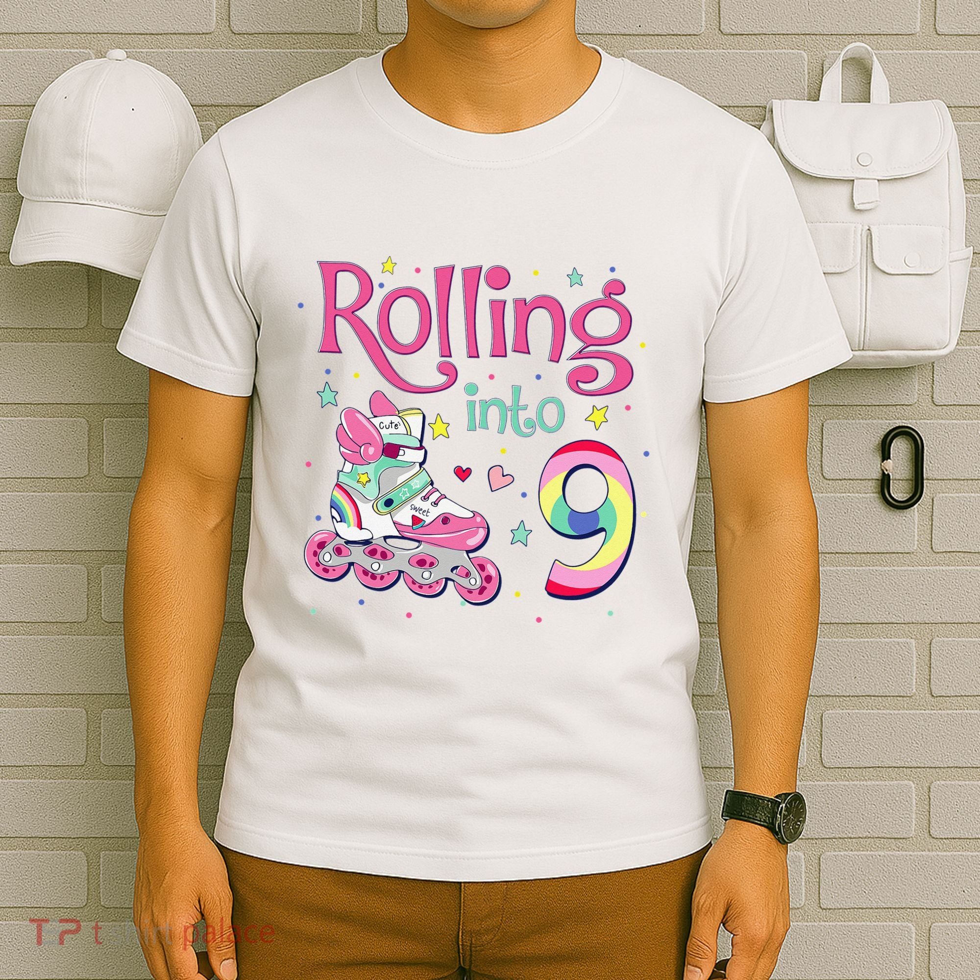 9th Bday Rolling Into 9 Birthday Roller Skate Party T-Shirt