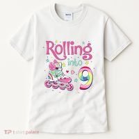 9th Bday Rolling Into 9 Birthday Roller Skate Party Tall T-Shirt thumb 0