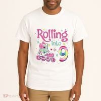 9th Bday Rolling Into 9 Birthday Roller Skate Party Tall T-Shirt thumb 2