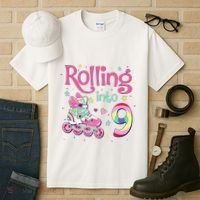 9th Bday Rolling Into 9 Birthday Roller Skate Party Tall T-Shirt thumb 3