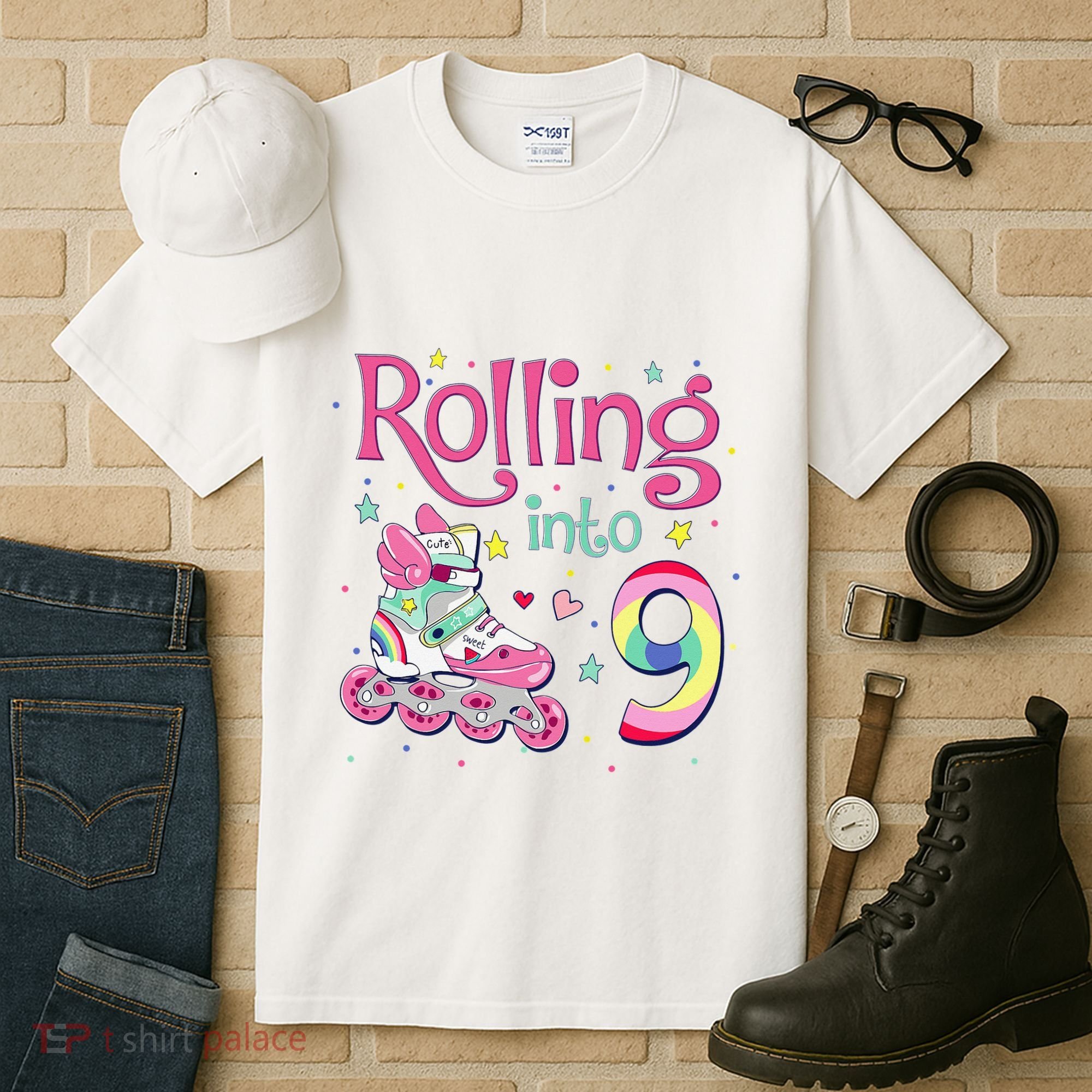 9th Bday Rolling Into 9 Birthday Roller Skate Party Tall T-Shirt