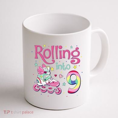 9th Bday Rolling Into 9 Birthday Roller Skate Party Coffee Mug back